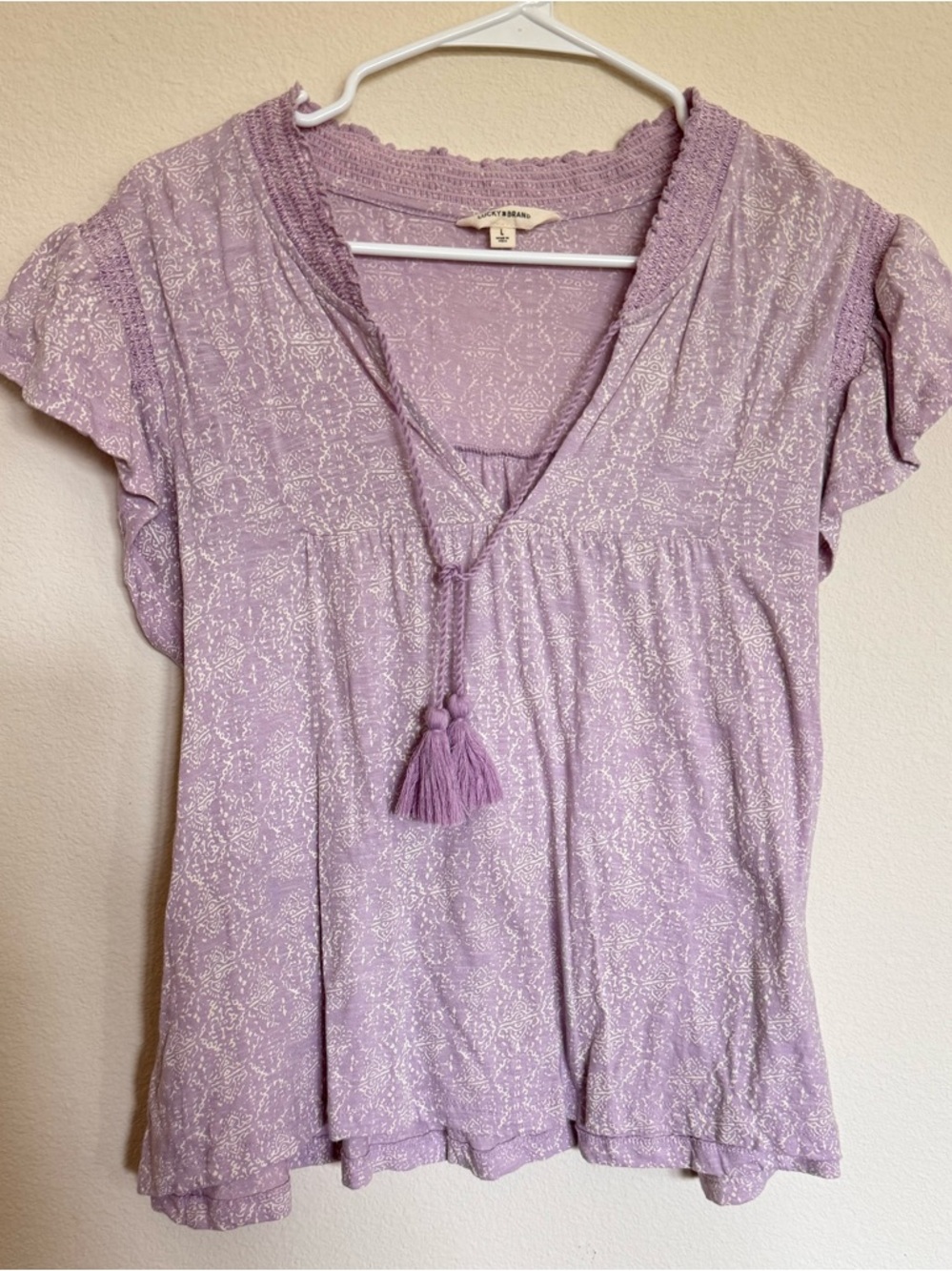 Lucky Brand Lavender Tassel V-Neck Tunic
